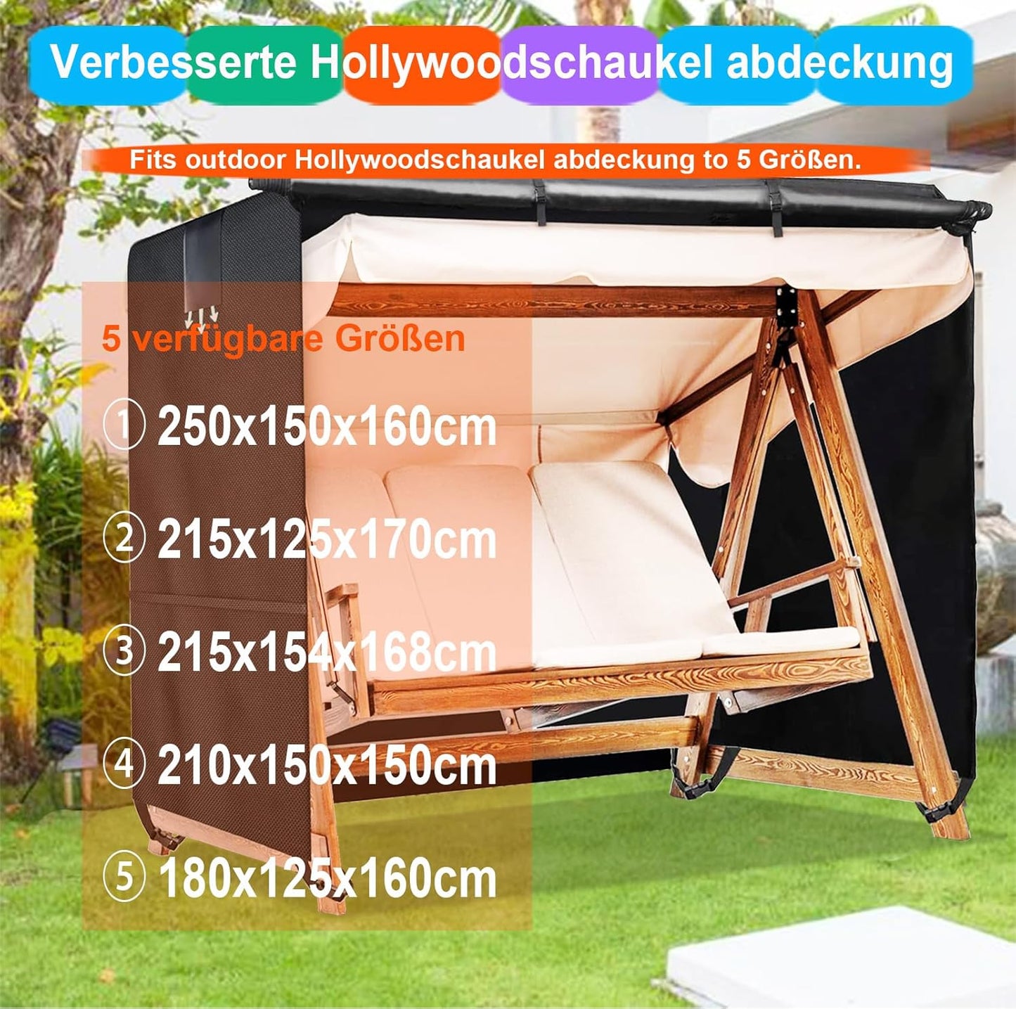 Wasserdichte Schutzhülle für Hollywoodschaukel (3-4 Sitzer), 215x125x170cm