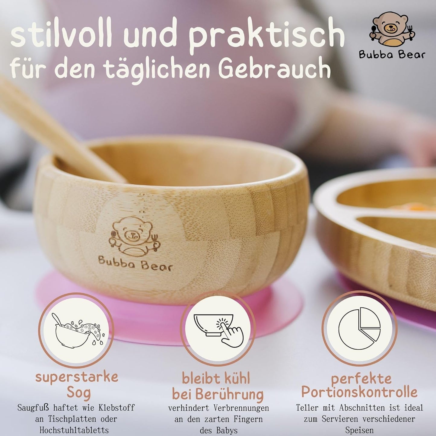 Kindergeschirr-Set mit Saugnapf, Holunderbeere
