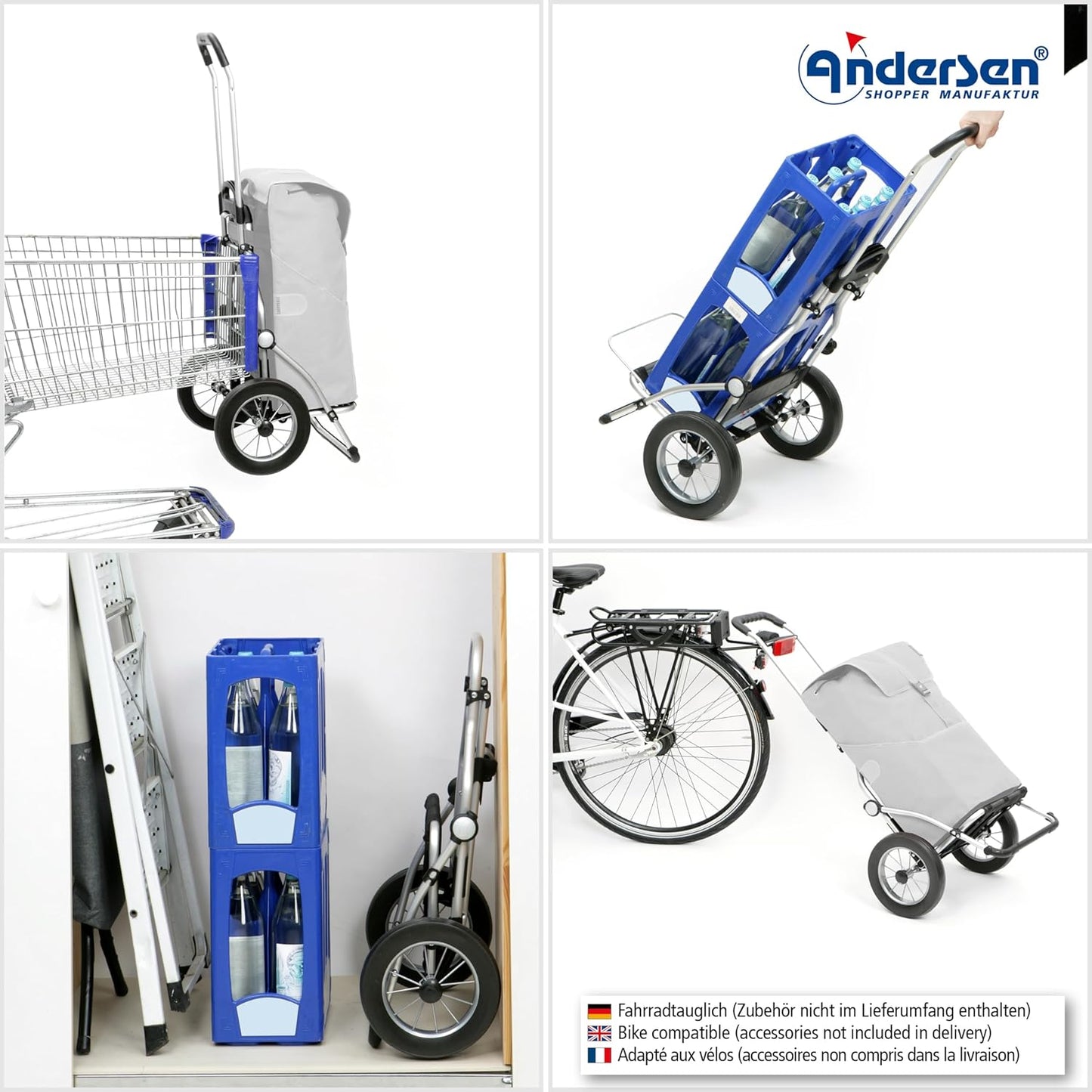 Einkaufstrolley klappbar mit Kühlfach 45L, belastbar 50kg, Silbergrau