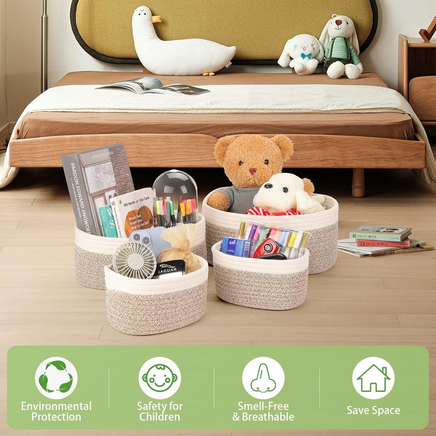 4-teiliges Aufbewahrungskorb-Set, Beigebraun/4 Pcs