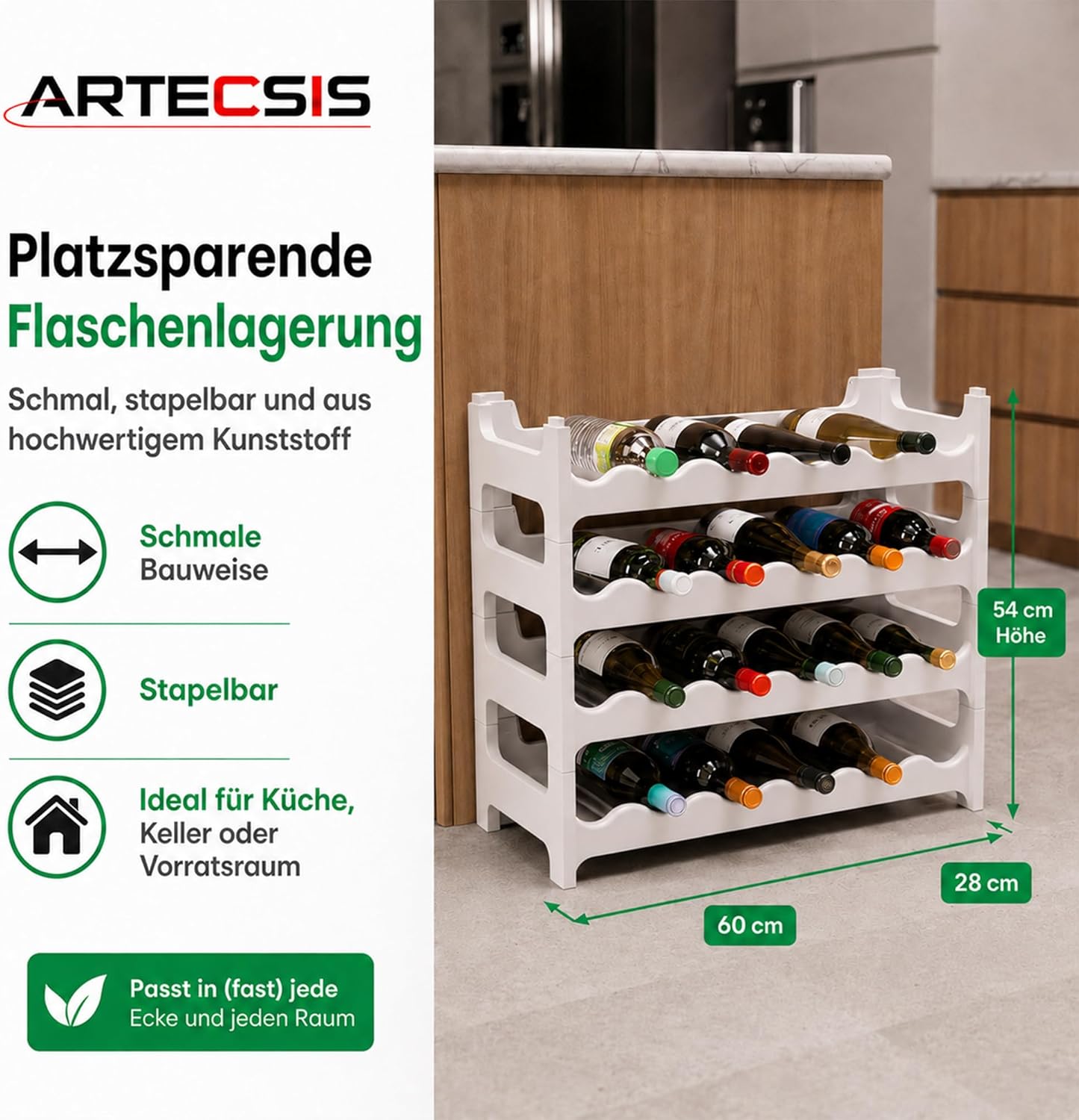 Weinregal stapelbar, Weiss 24 Flaschen