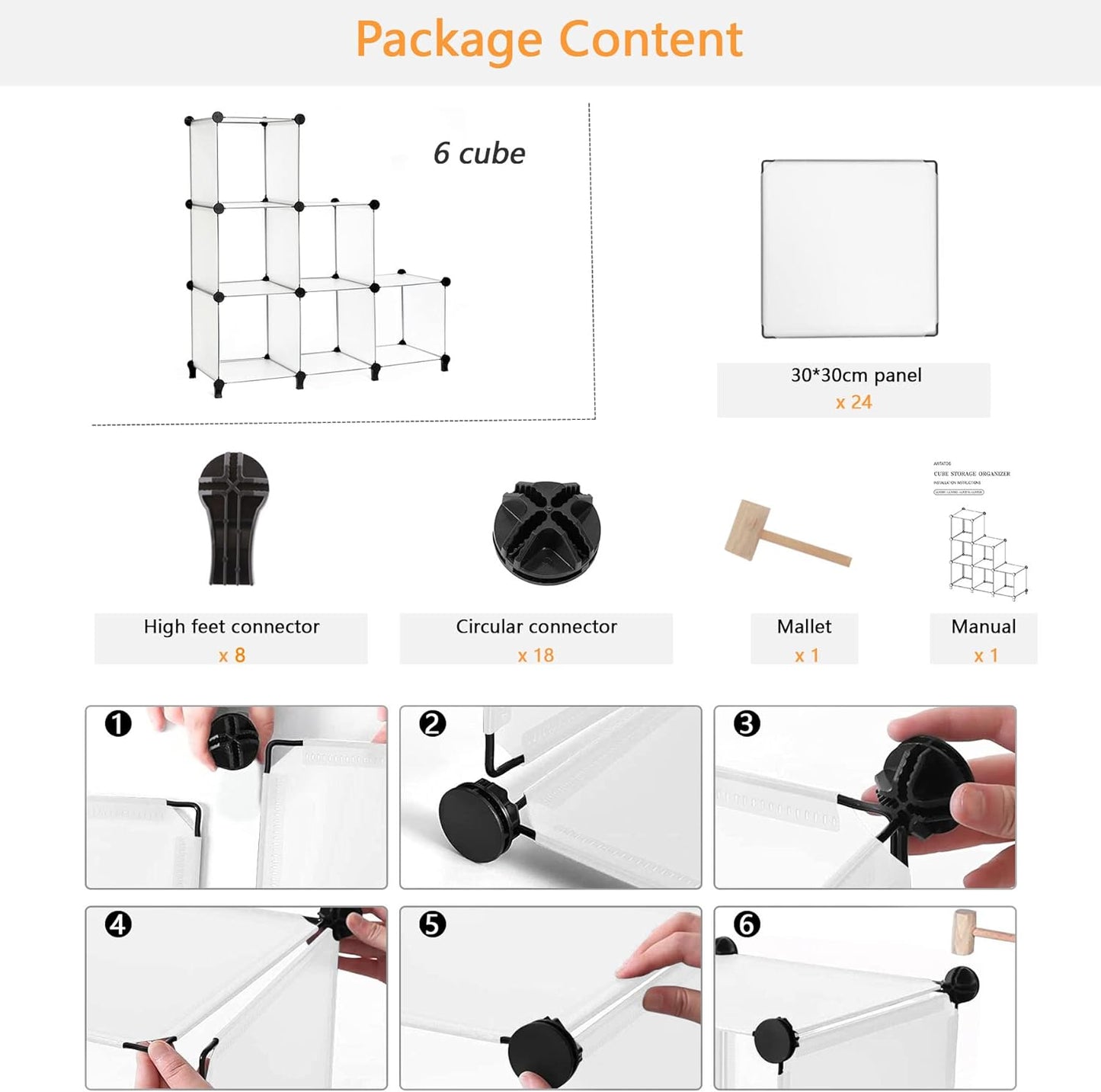 Modularer Cube Organizer mit 6 Fächer, Transparent Weiss