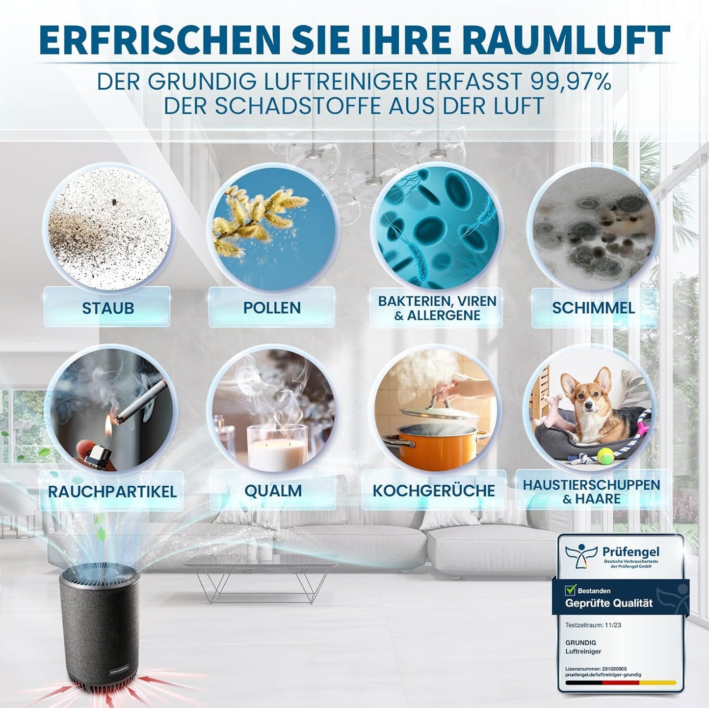 Luftreiniger mit HEPA- und Aktivkohlefilter, Luftreiniger