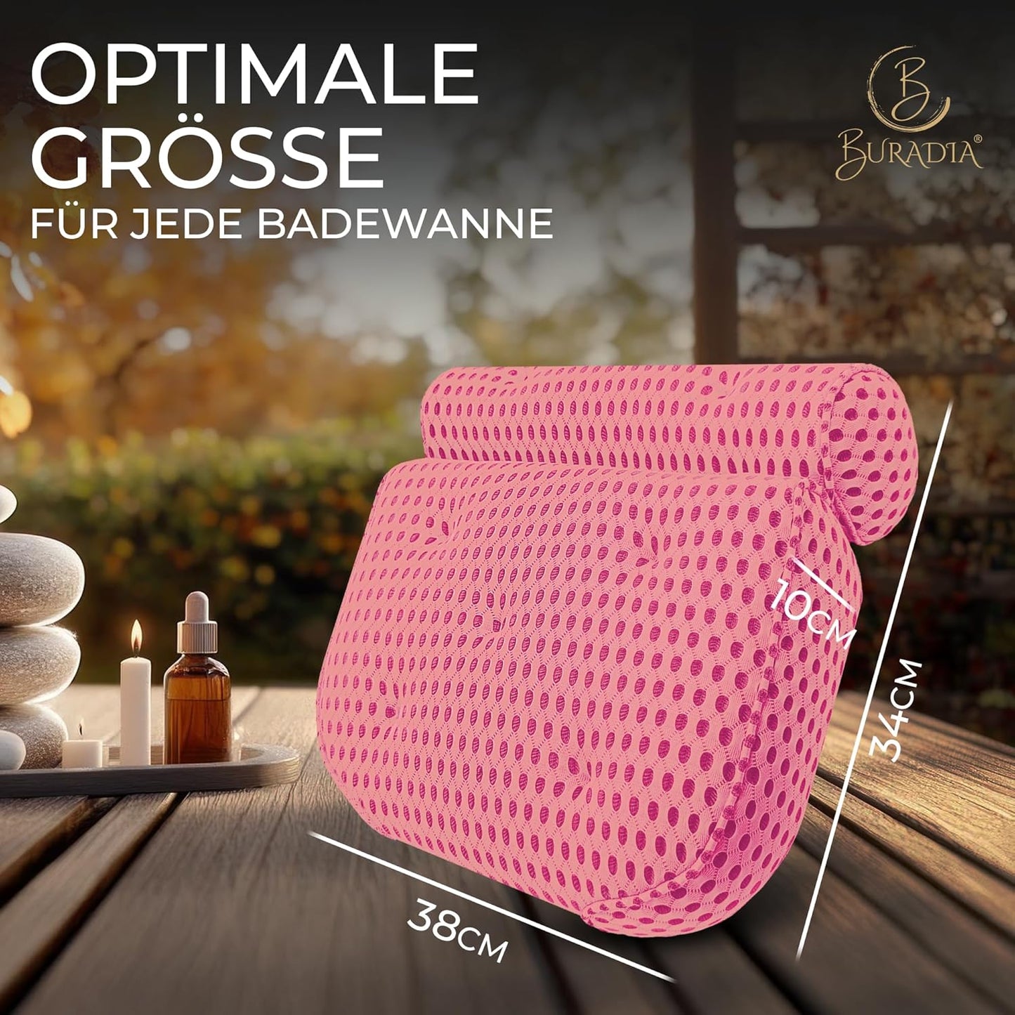 Badewannenkissen mit Saugnäpfen und Wäschenetz, Rosa