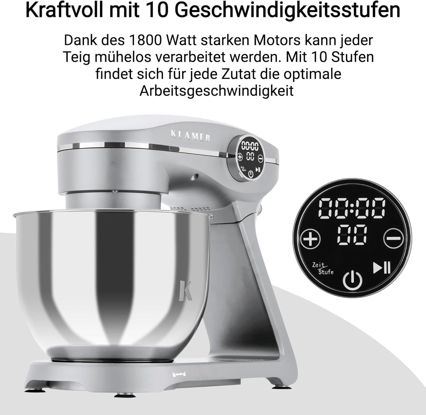 Küchenmaschine mit Edelstahl-Rührschüssel, Premium Silber