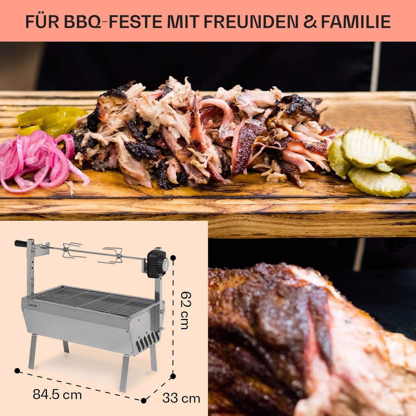 2-in-1 Rotisserie Grill mit Drehspiess, 4 Watt Silber
