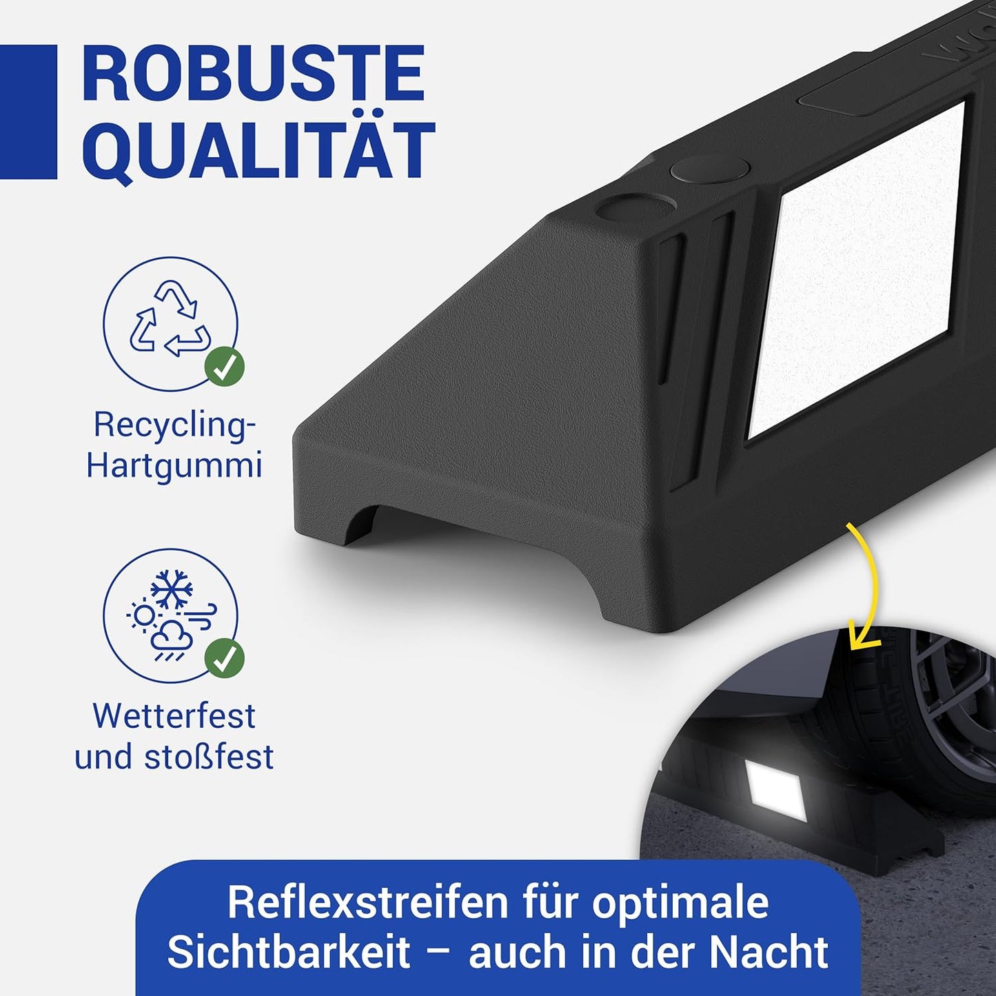 Parkplatzbegrenzer mit Reflexstreifen, 90,0 x 15,0 x 10,0 cm Weiß/Schwarz