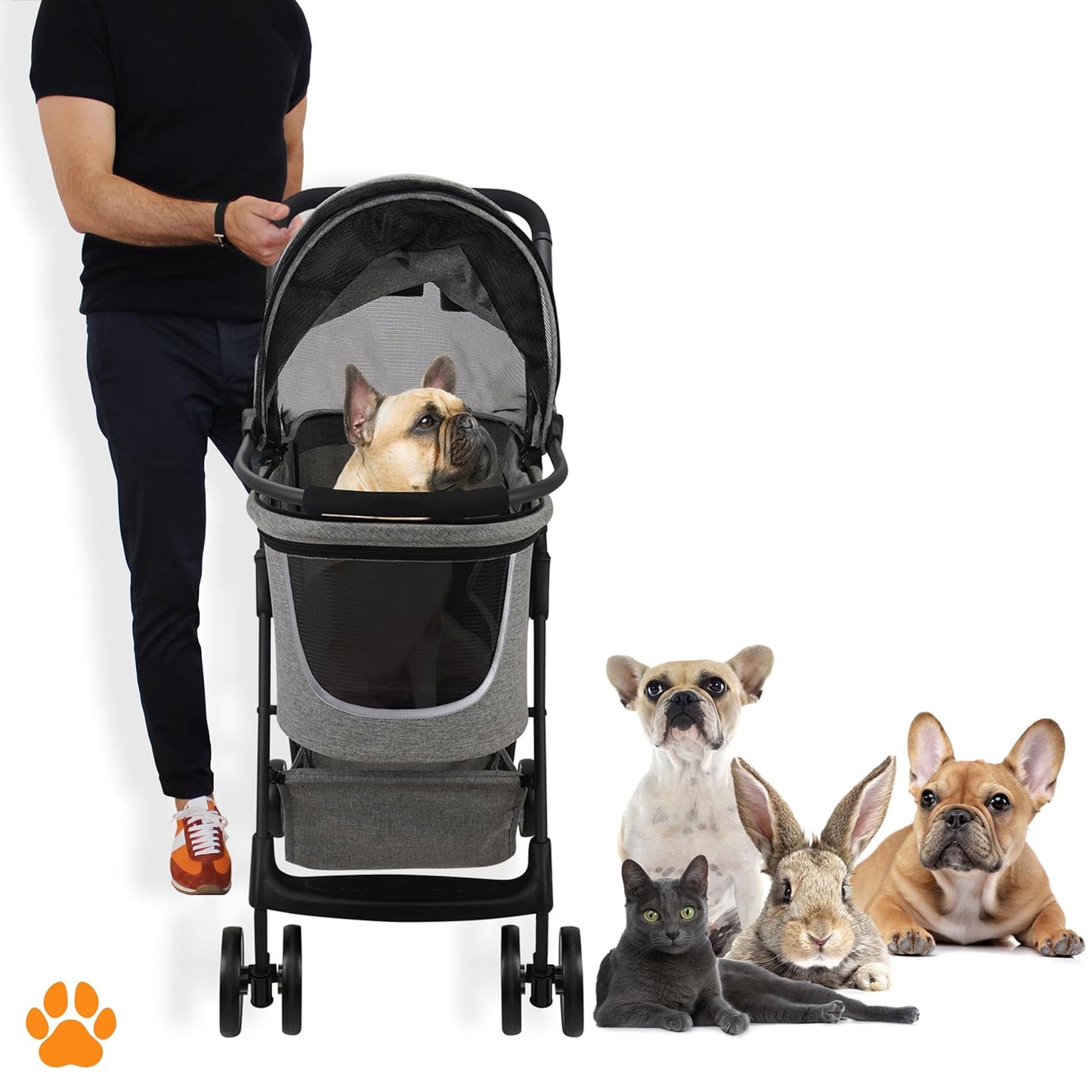 CECE - 2 in 1 Hundebuggy und Transportbox für Hunde, Grau