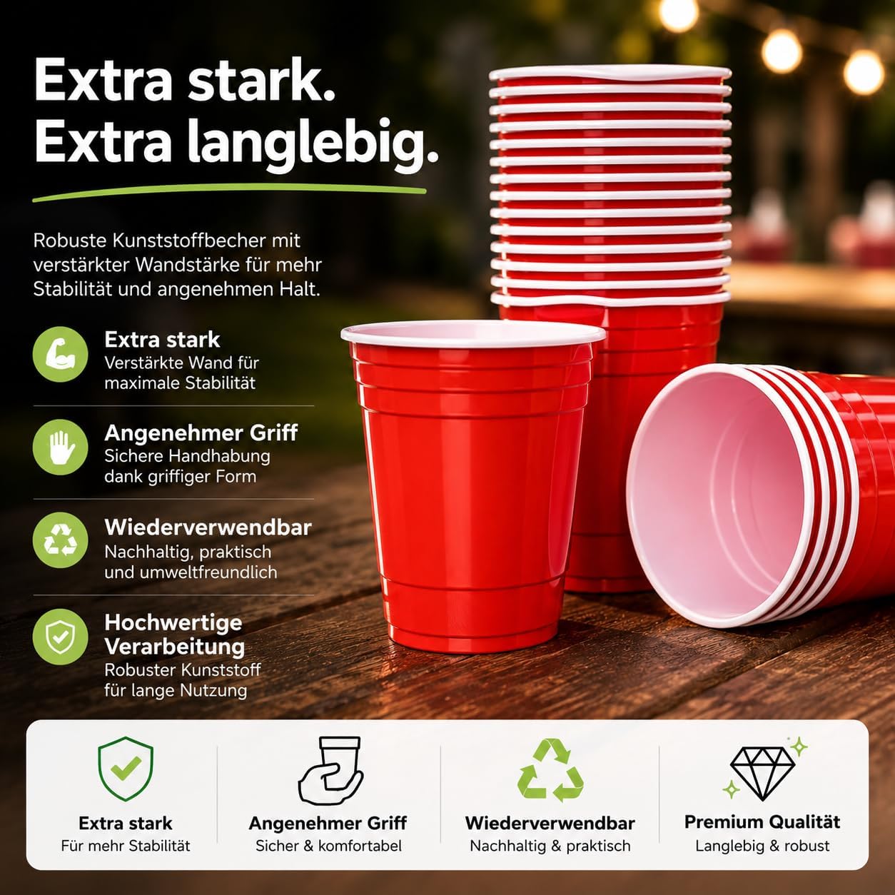 Partybecher-Set für Bierpong, 100 Stück, 100x