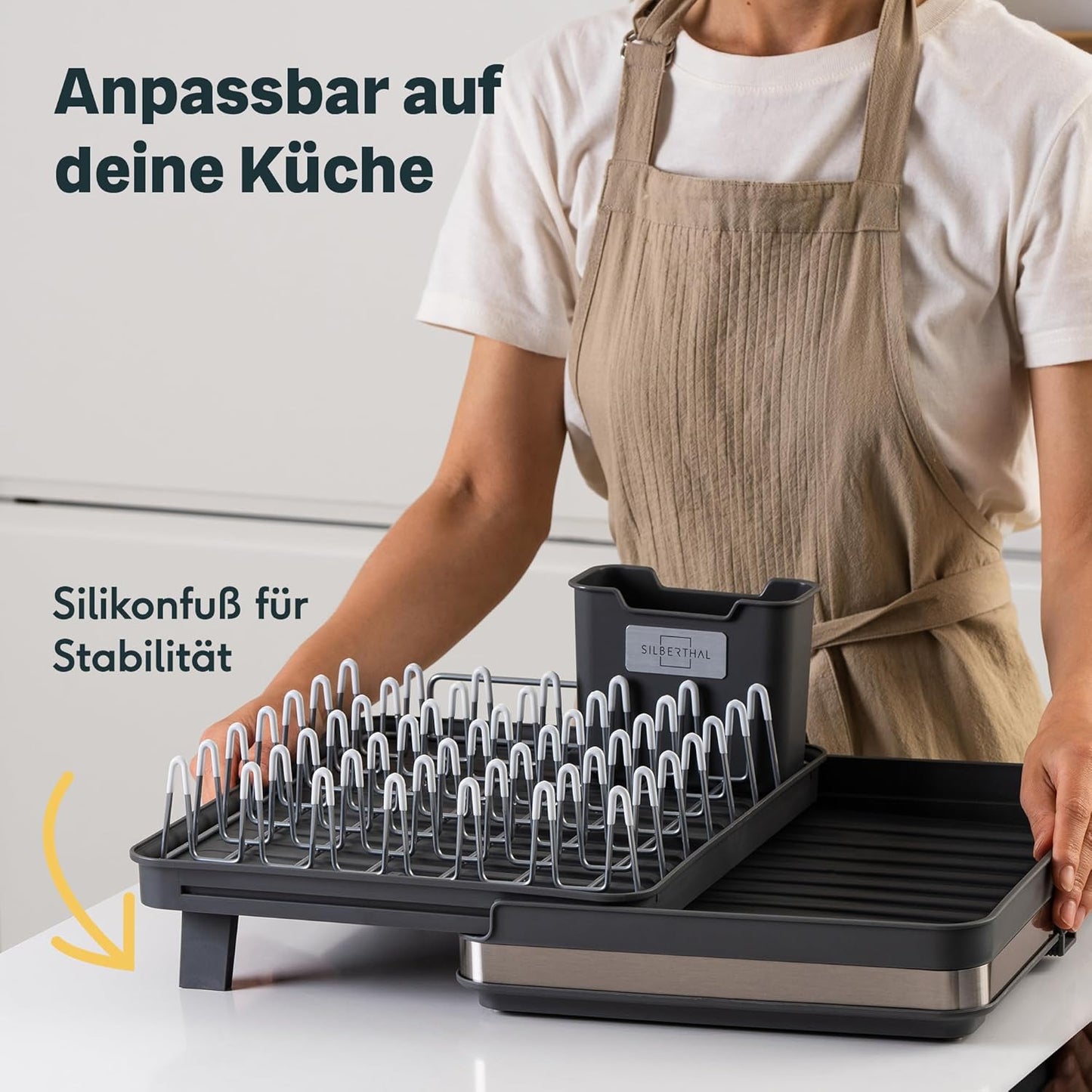 Abtropfgestell mit Abtropfschale und Besteckkasten, Ausziehbares Abtropfgestell Gross