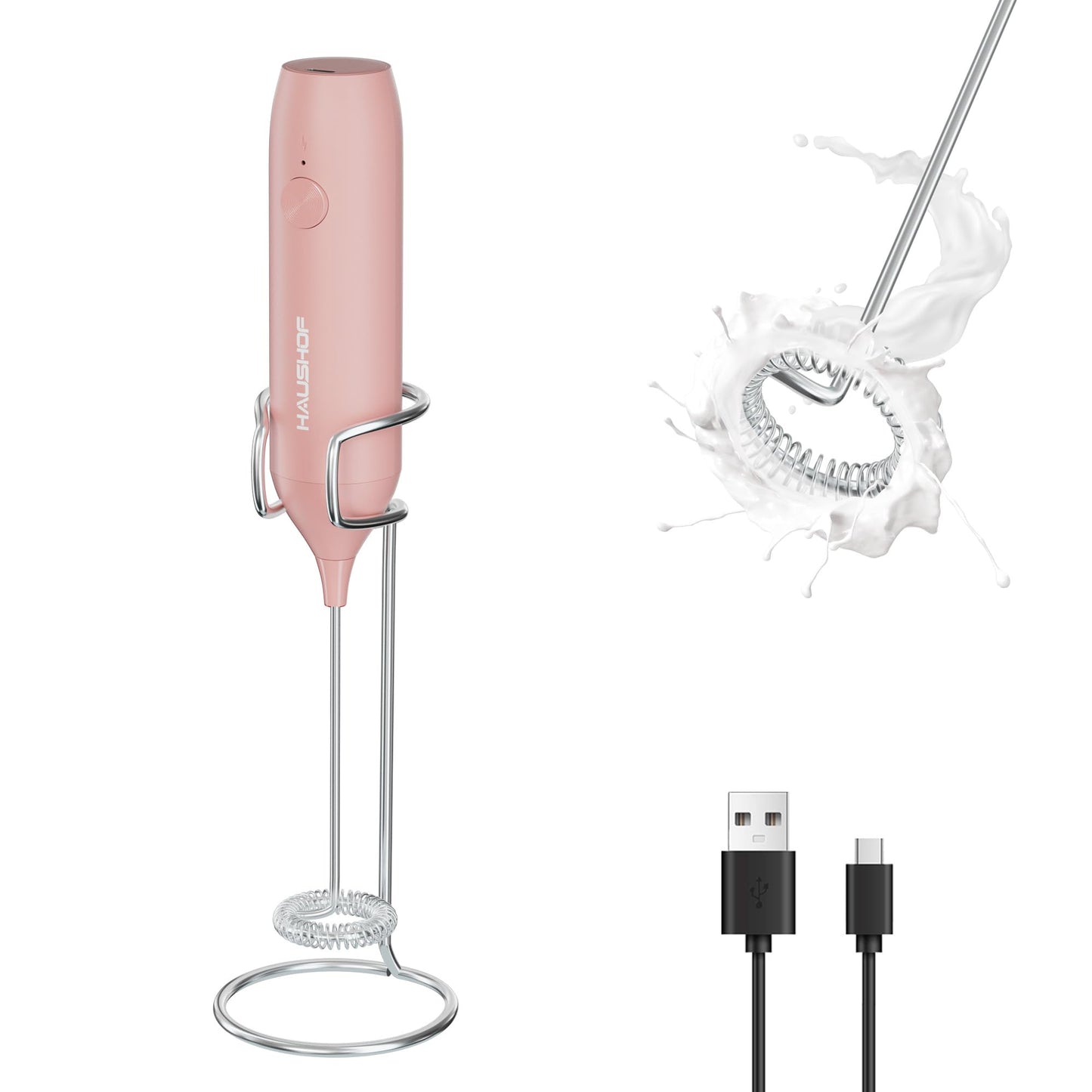 Hand-Milchschäumer mit Ständer, Rosa