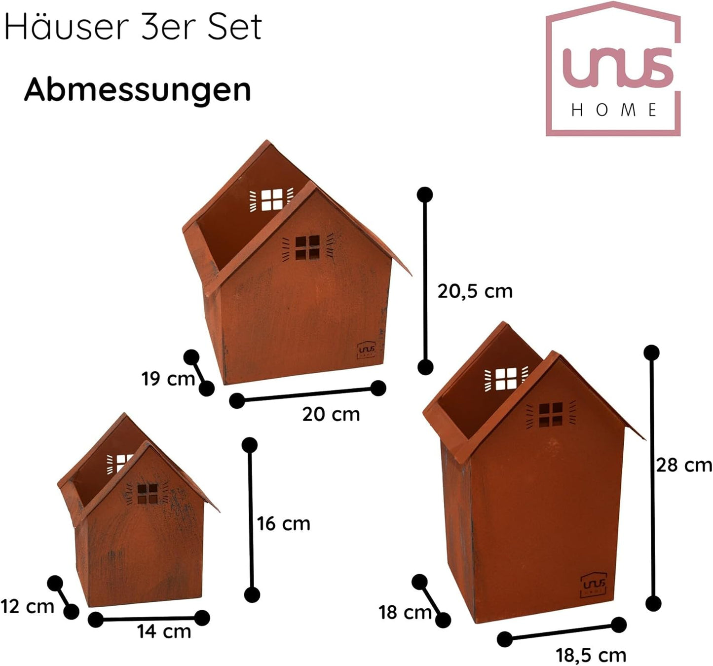 3er-Set Deko Lichthäuser, Rost