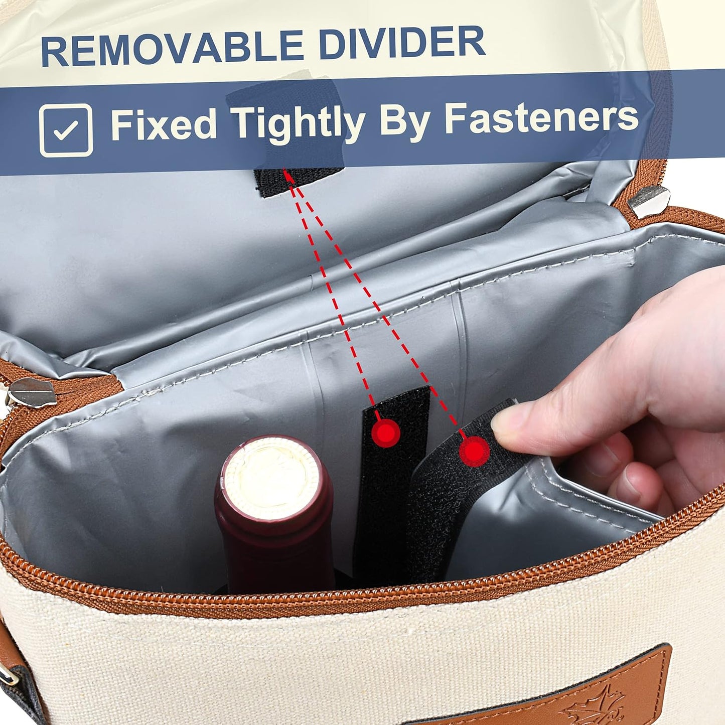 Flaschentasche mit Kühlfunktion und Korkenzieher, Kühltasche 2 Flaschen - Beige
