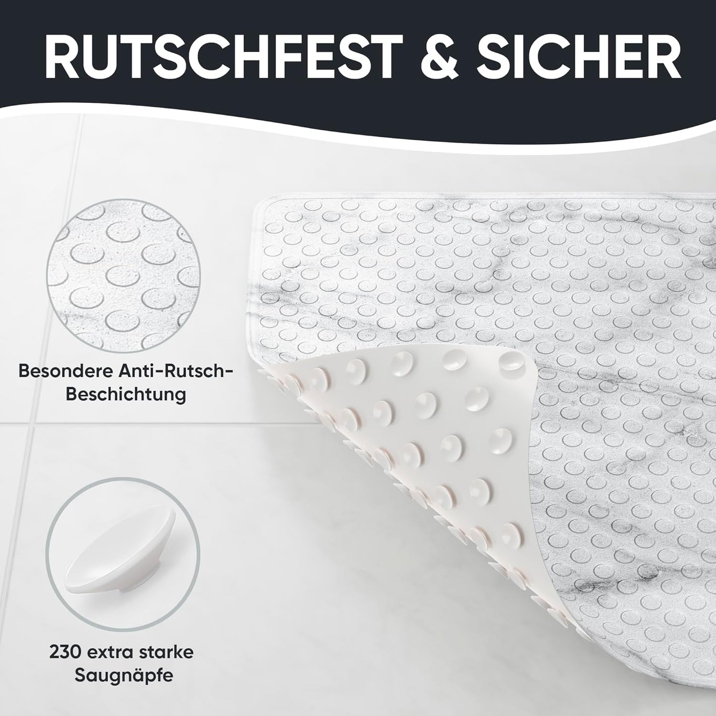 Rutschfeste Badematte 53 x 53 cm, maschinenwaschbar, Marmor