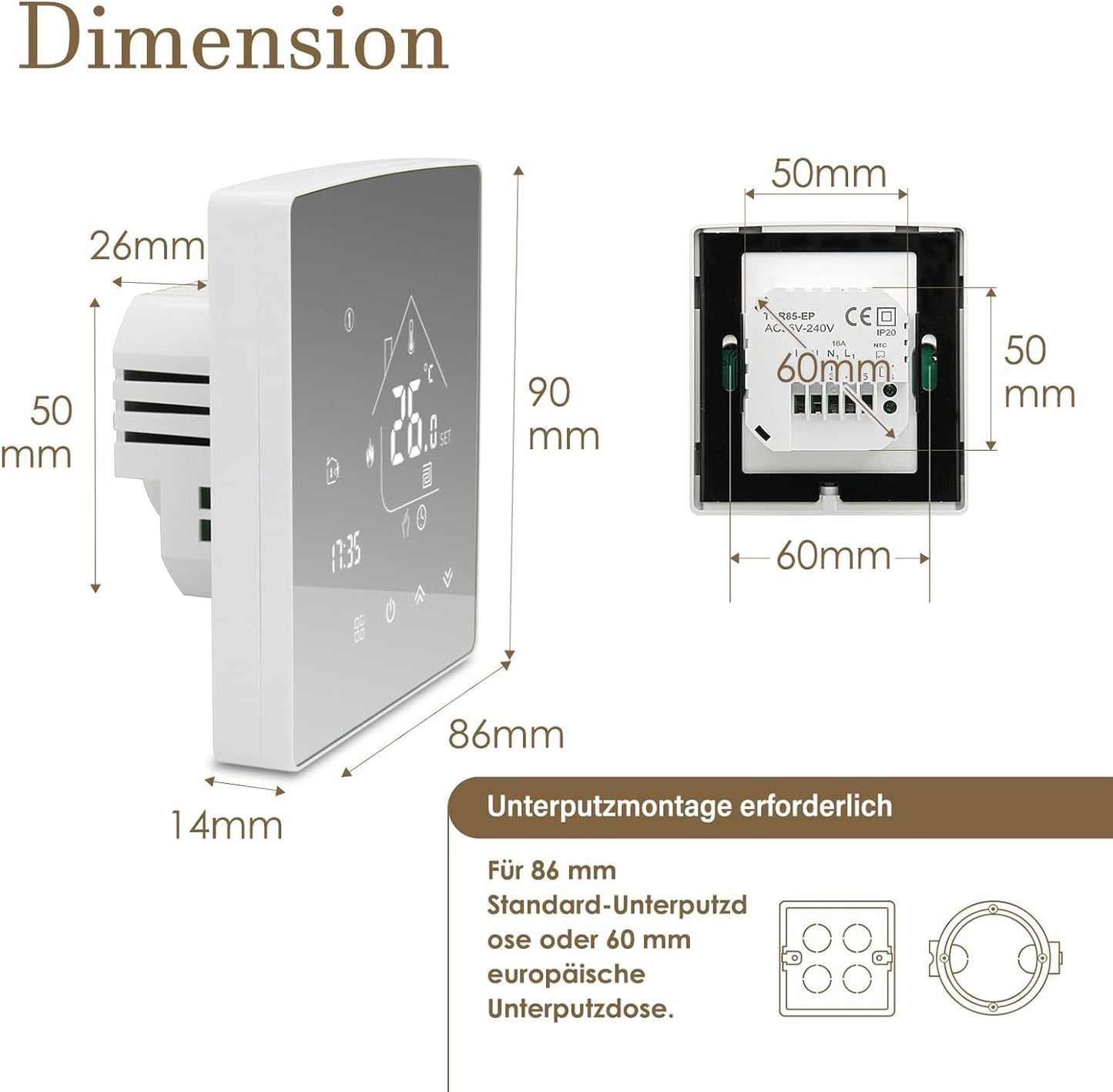 Tuya Smart Thermostat TGR85WIFI-WP, Wasserheizung Thermostat 1Stk_WIFI