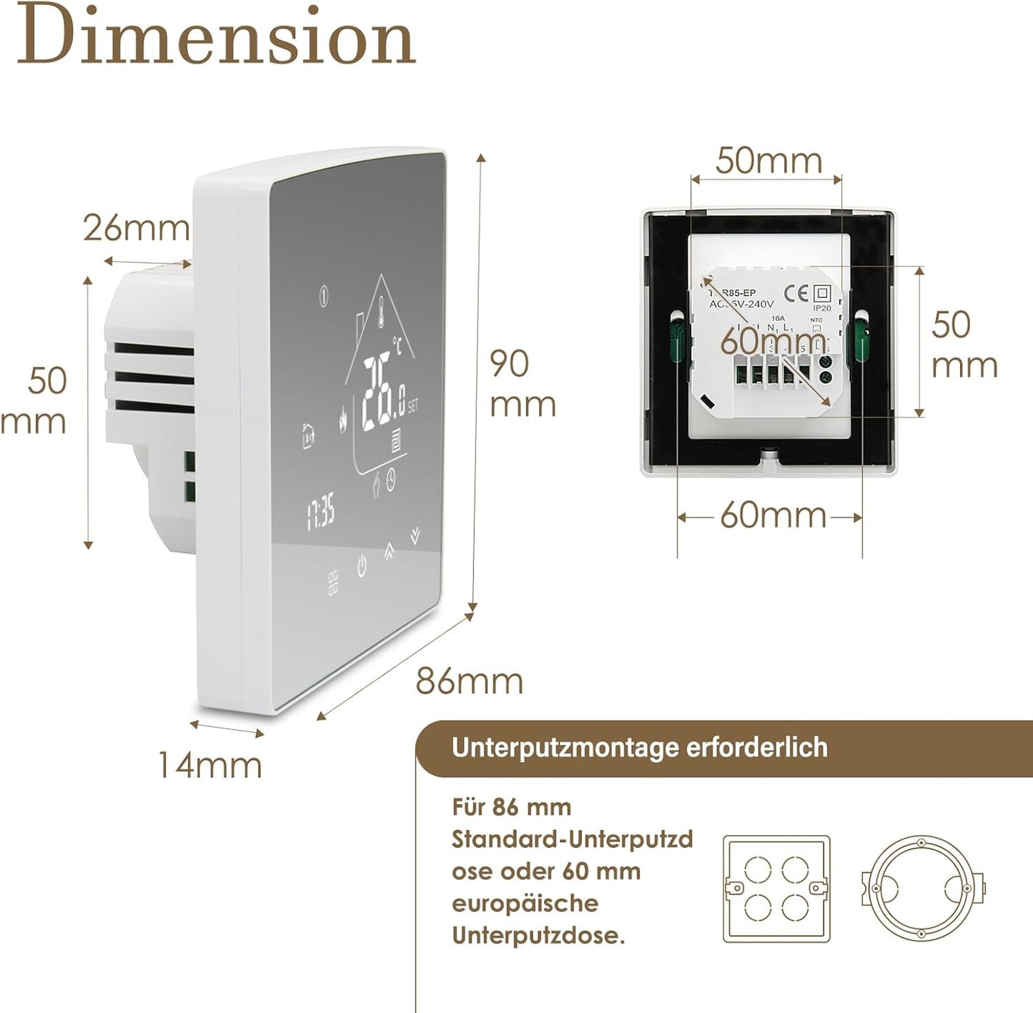 Smart Thermostat TGR85WIFI-WPB für Fussbodenheizung (WiFi-kompatibel), Gasheizkessel Thermostat 1Stk_WIFI
