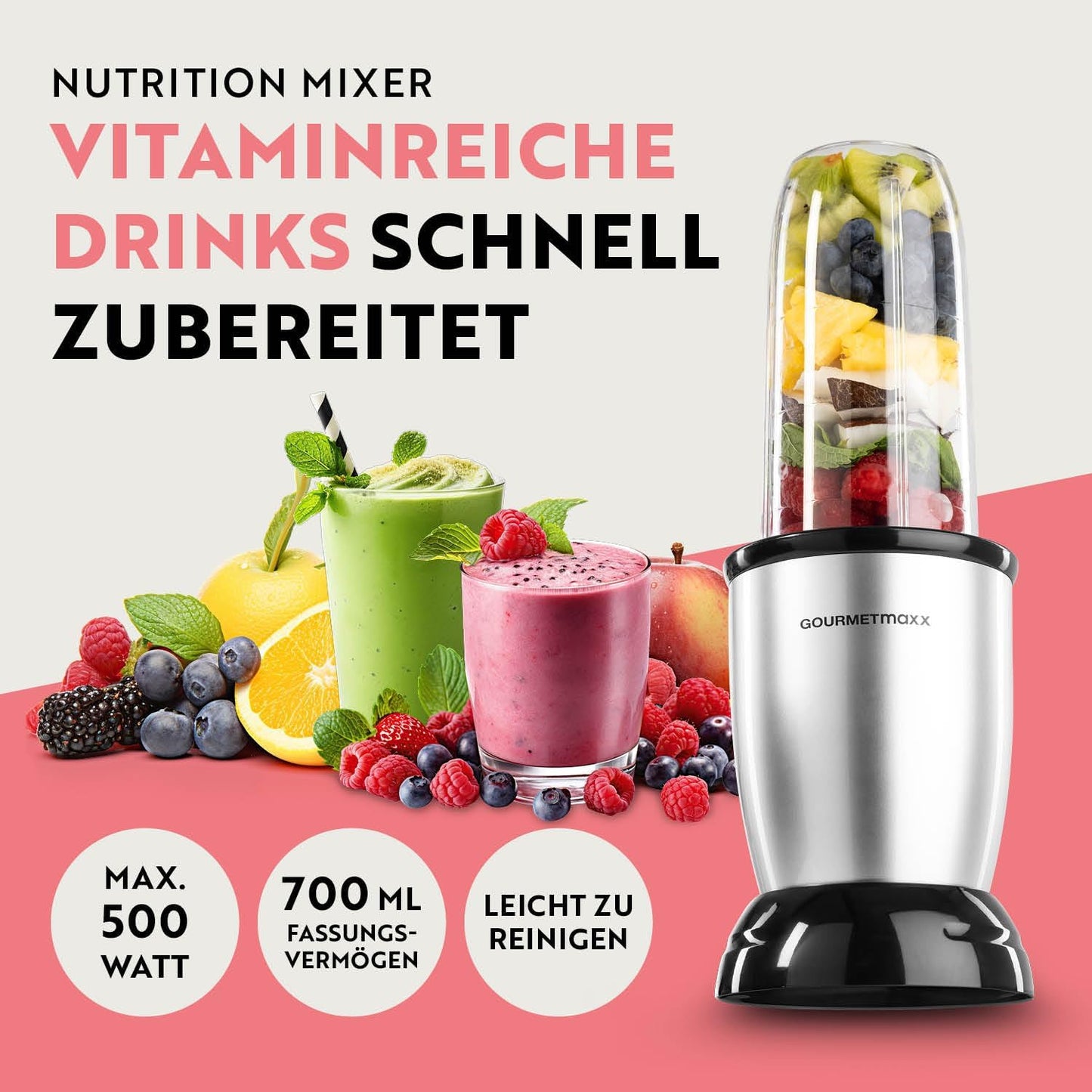 Nährstoffextraktor, Silber-schwarz | 500 W Nutrition Mixer | M-set