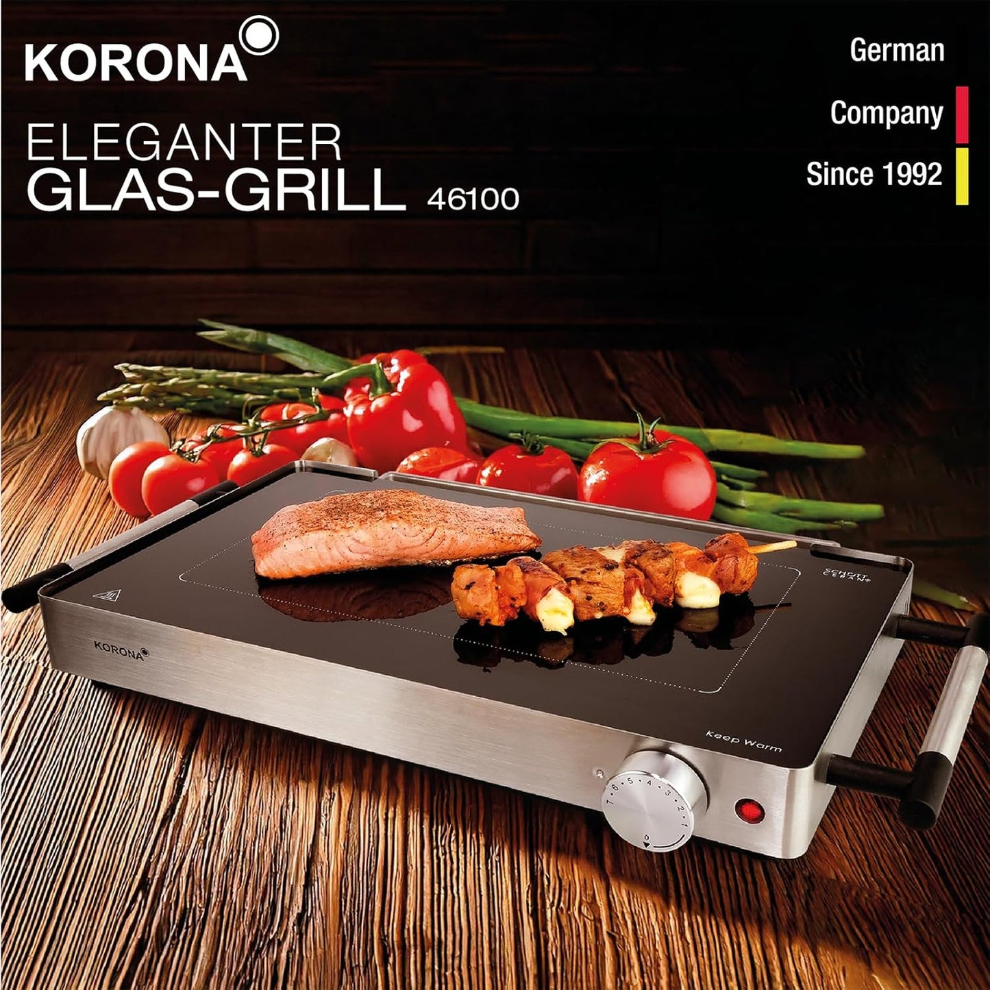 2-in-1 Glas-Tischgrill mit Warmhaltefunktion