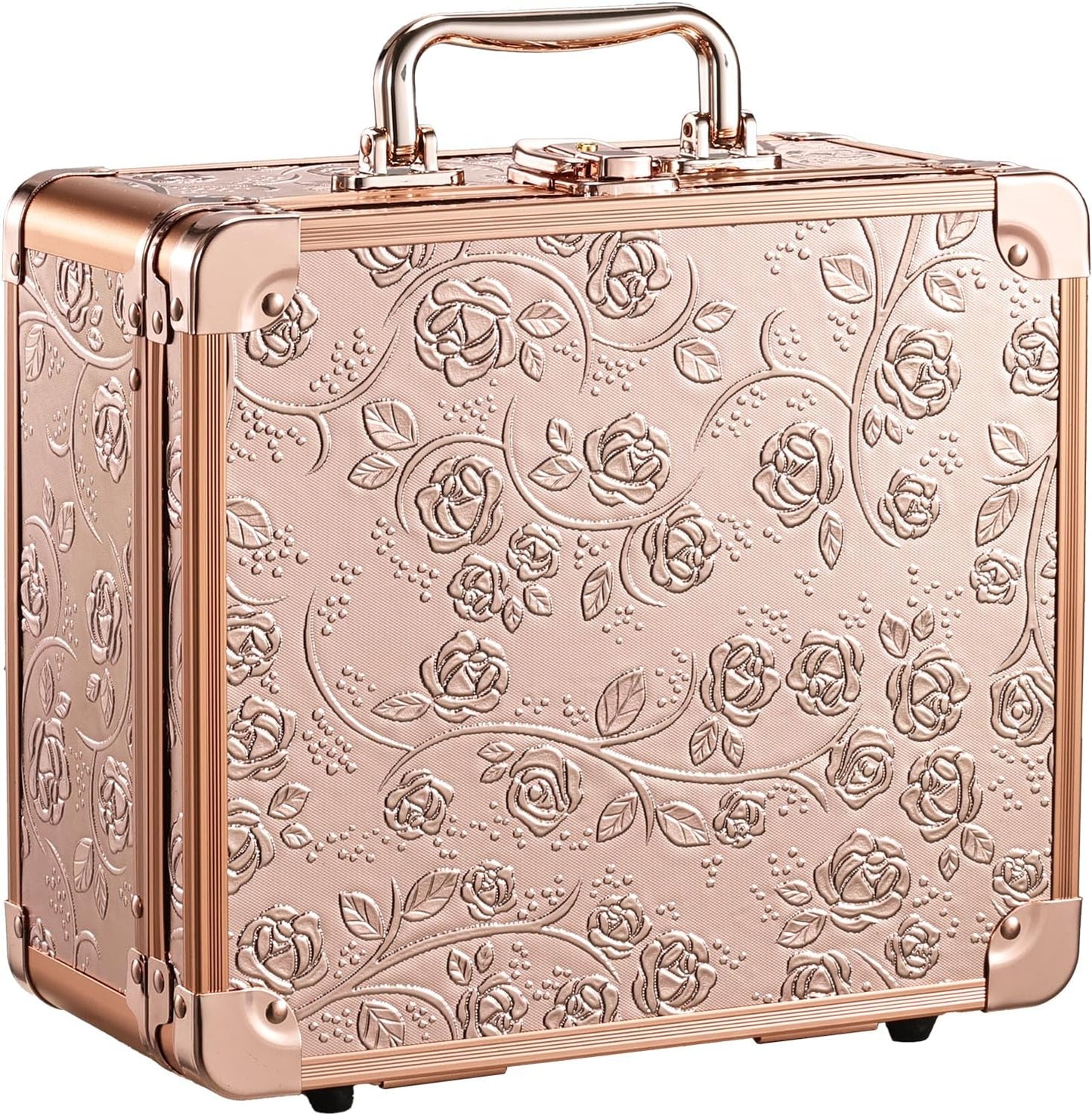 Make-up-Koffer mit beleuchtetem Magnetspiegel, Rosegold