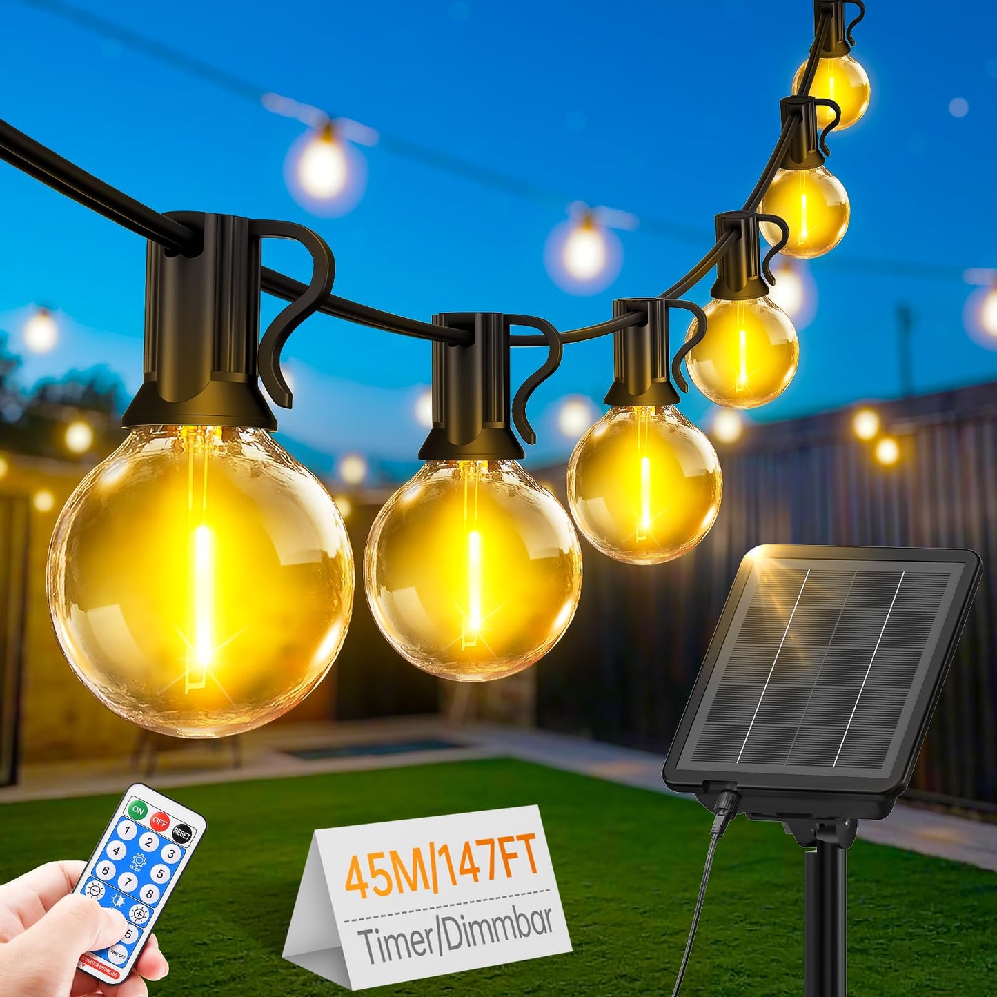 Solar LED Lichterkette mit 55+2 G40 Glühbirnen, 45 m Solar