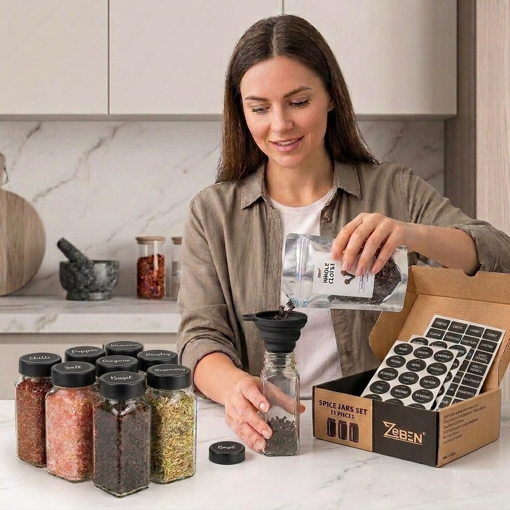 Gewürzgläser-Set mit Etiketten, 25 Stück, Schwarz Lid