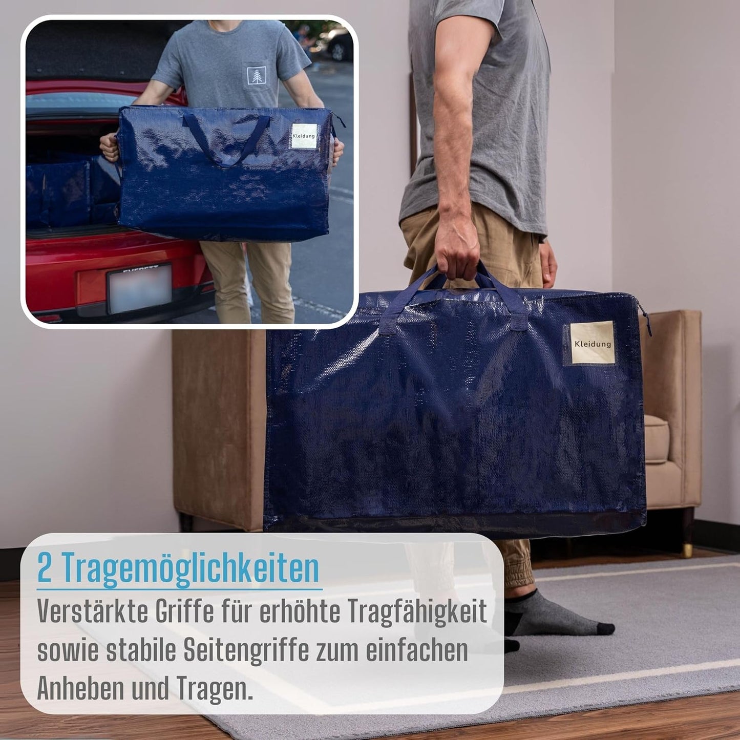 Aufbewahrungstaschen mit Deckel und Griffen, Blau 4er-Pack