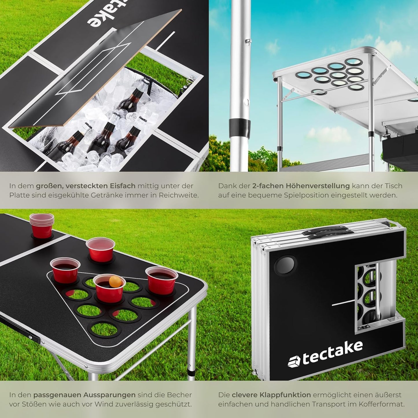 Bierpong Tisch mit Bechern und Bällen, klappbar, Beer Ball Blitz