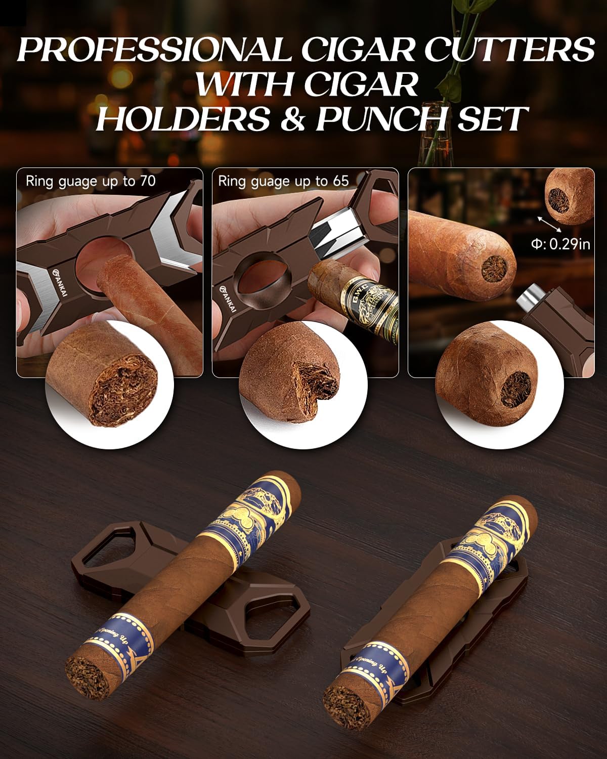 Zigarren-Humidor mit Zubehör-Set, Braun