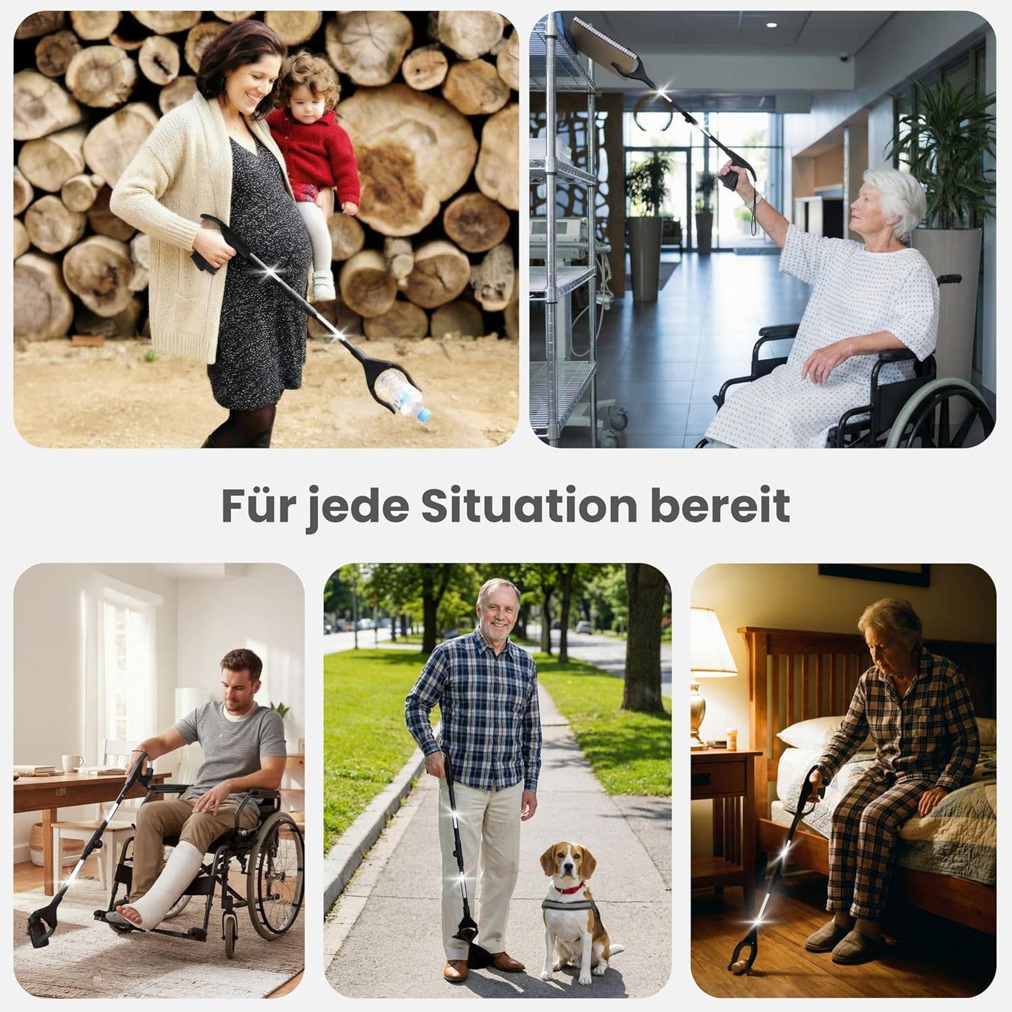 Faltbare Greifzange mit 360° Drehkopf und Magnet, Schwarz Schwarz