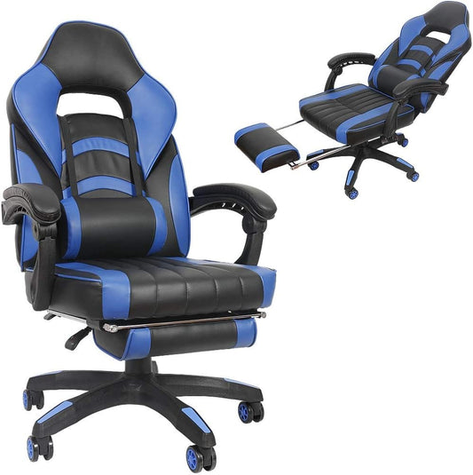 Ergonomischer Gamingstuhl mit Fussstütze, Blau