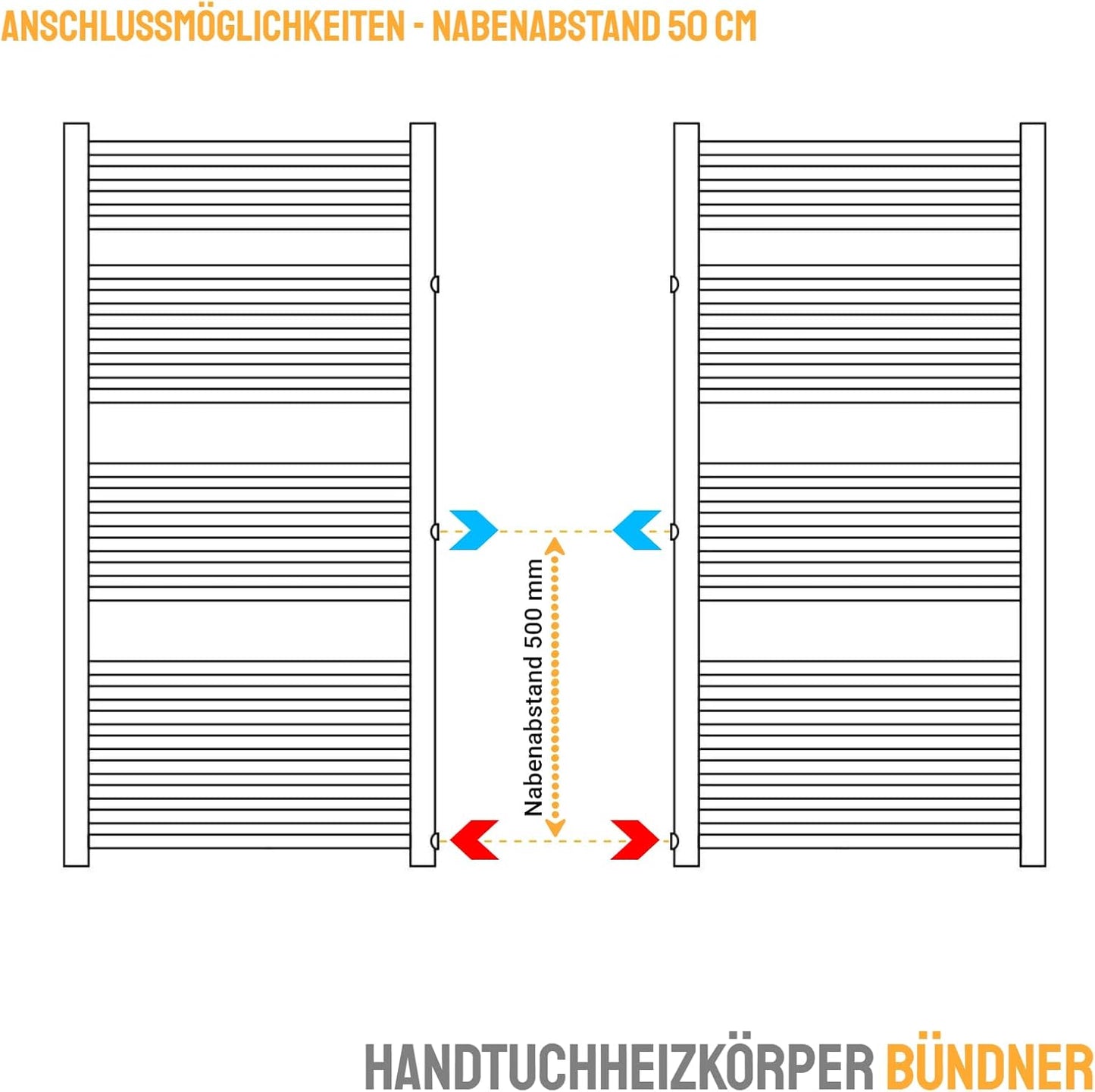 Handtuchheizkörper mit Seitenanschluss, Weiss 120 x 50 cm