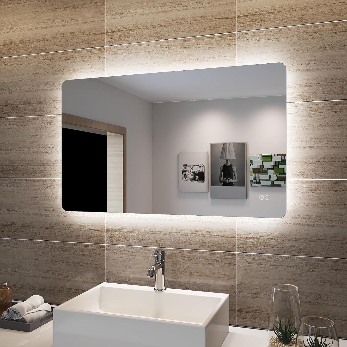 LED-Badspiegel beschlagfrei mit Touch-Schalter 100x60cm, 100L x 60B cm, Weiss
