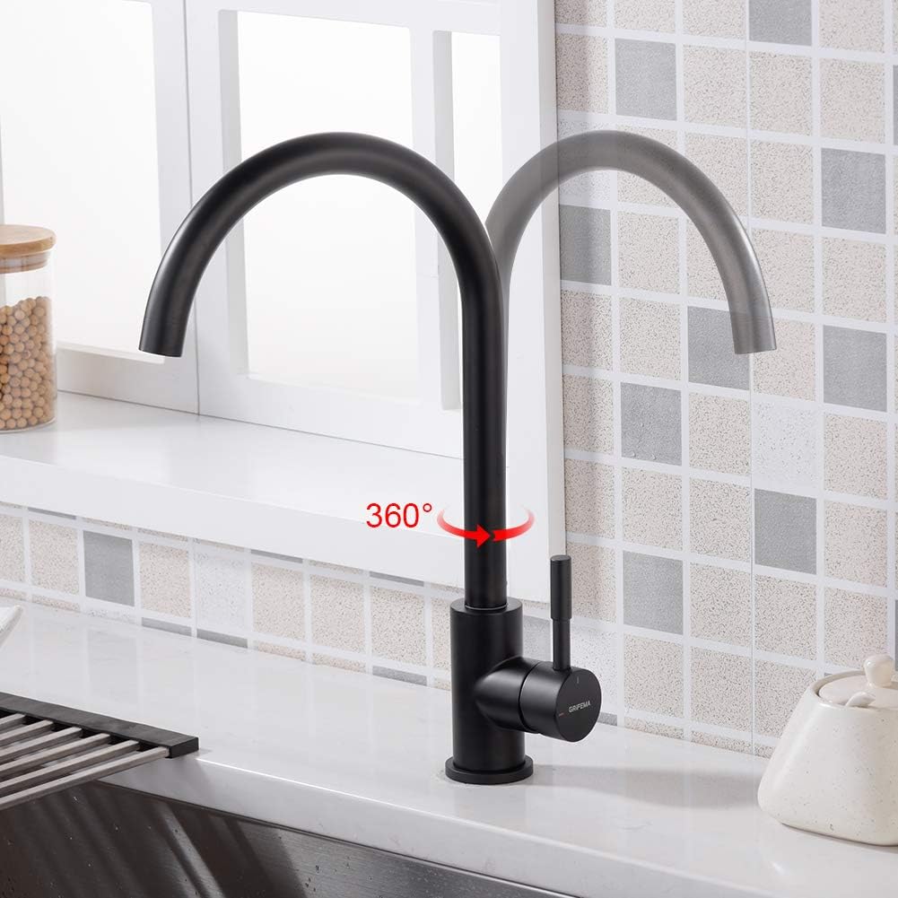 Wassersparende Küchenarmatur mit 360° Drehung, Schwarz