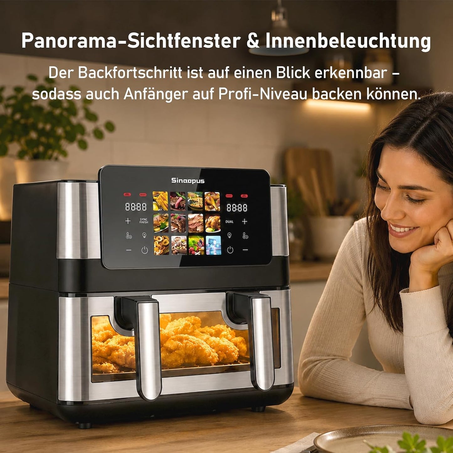 905A Heissluftfritteuse mit Doppelfach und Touchscreen, 905a-schwarz