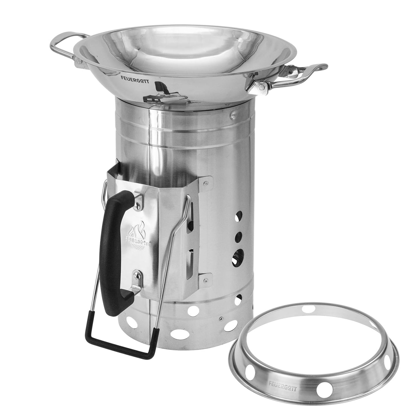 Wokpfanne mit Ring und Anzündkamin, Wok, Ring und Kamin