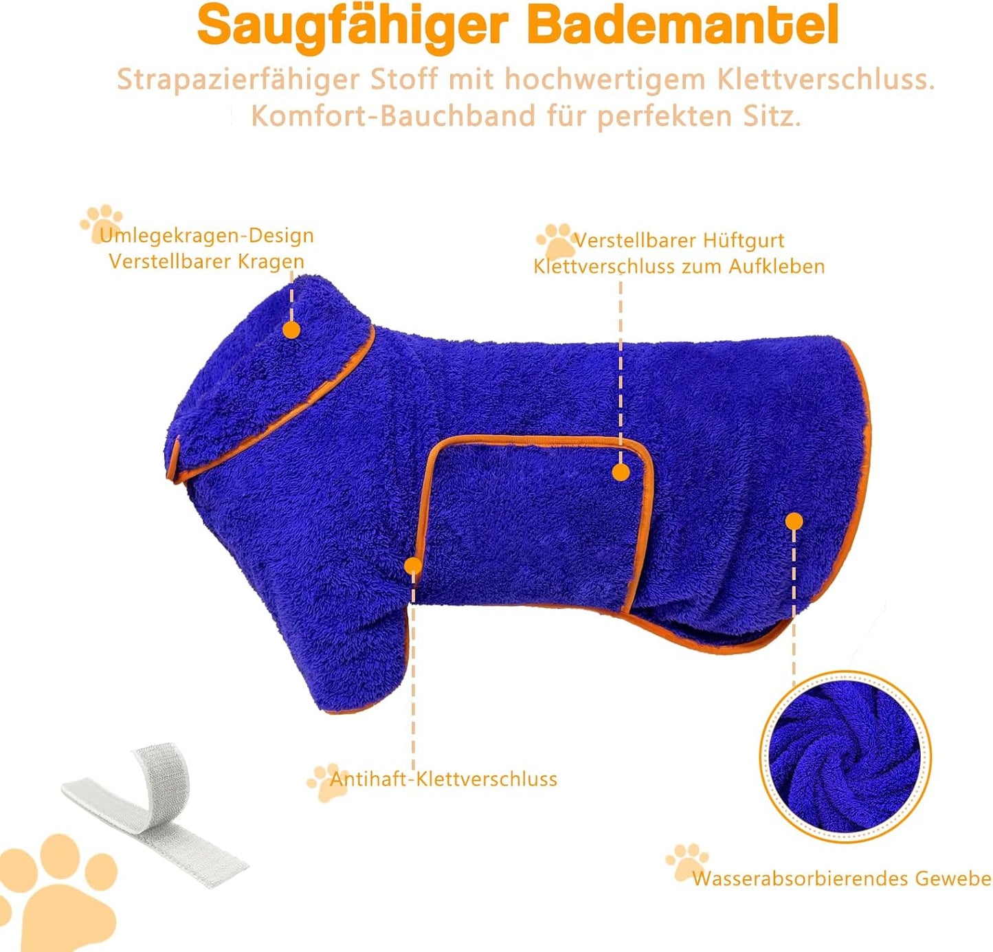 Hundebademantel mit Klettverschluss, S