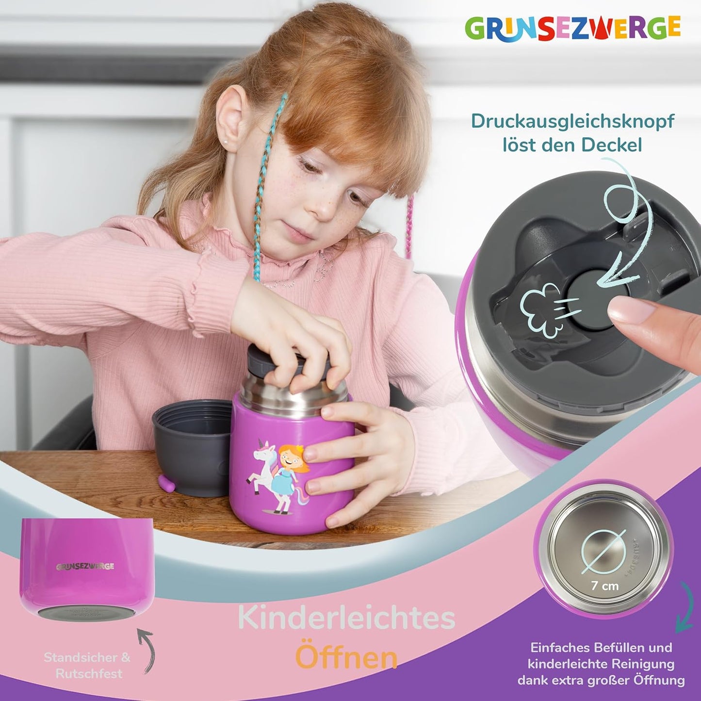 Thermobecher für Speisen und Getränke, 500ml, Pia Prinzessin (Lila)