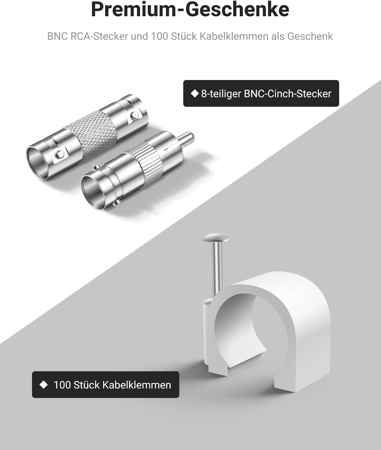 BNC DC Videostrom-Verlängerungskabel-Set, 4 Stück, Schwarz