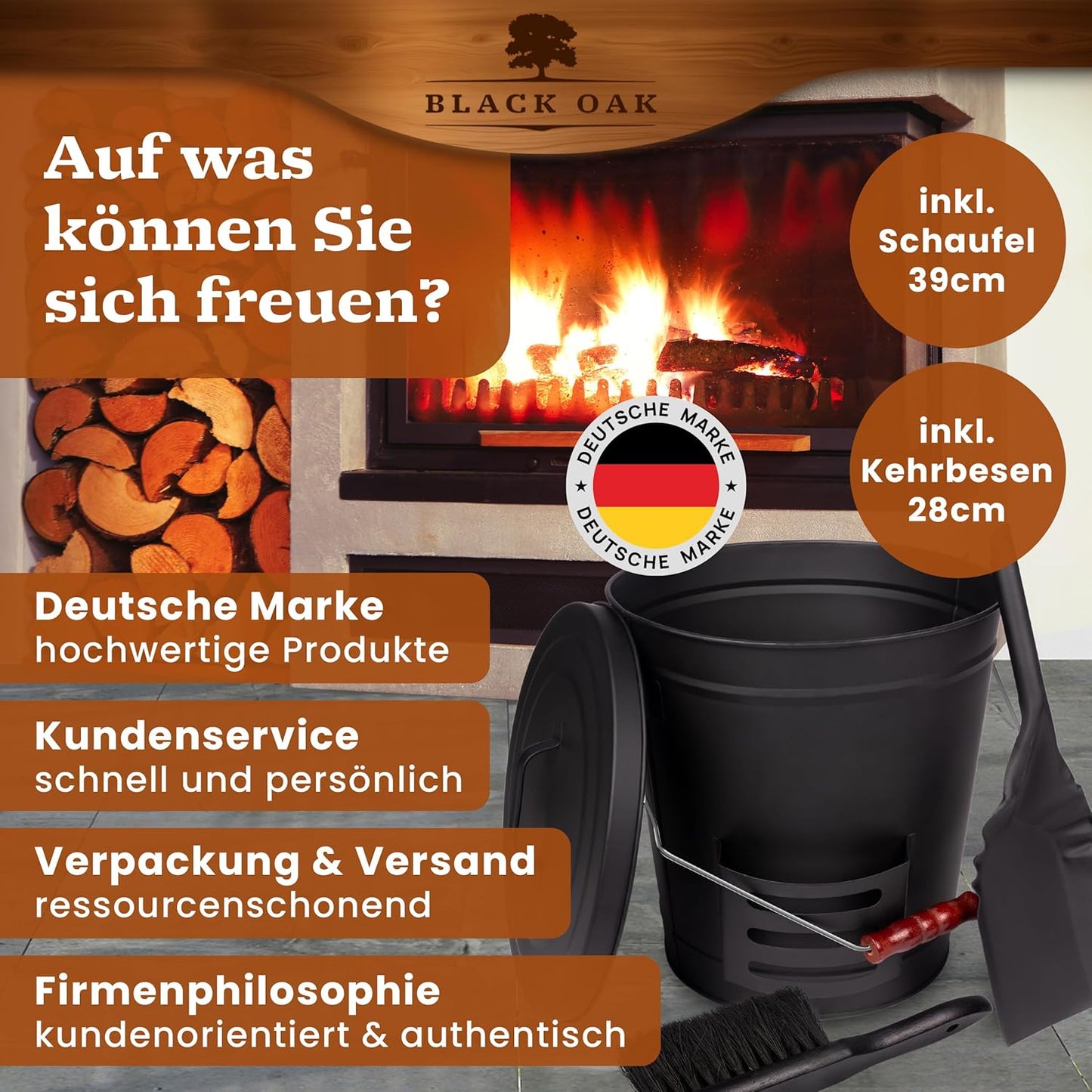 Ascheeimer Stromboli 20L, Bügel silber + Besen