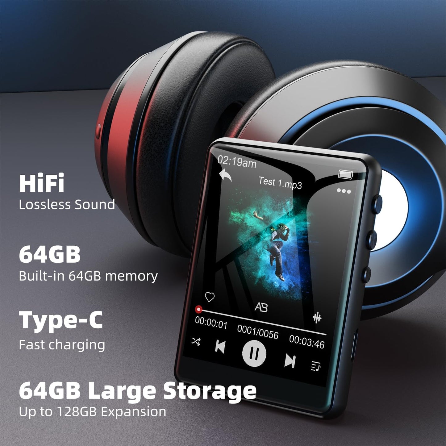 Tragbarer MP3-Player mit Bluetooth und Touchscreen, Space Schwarz