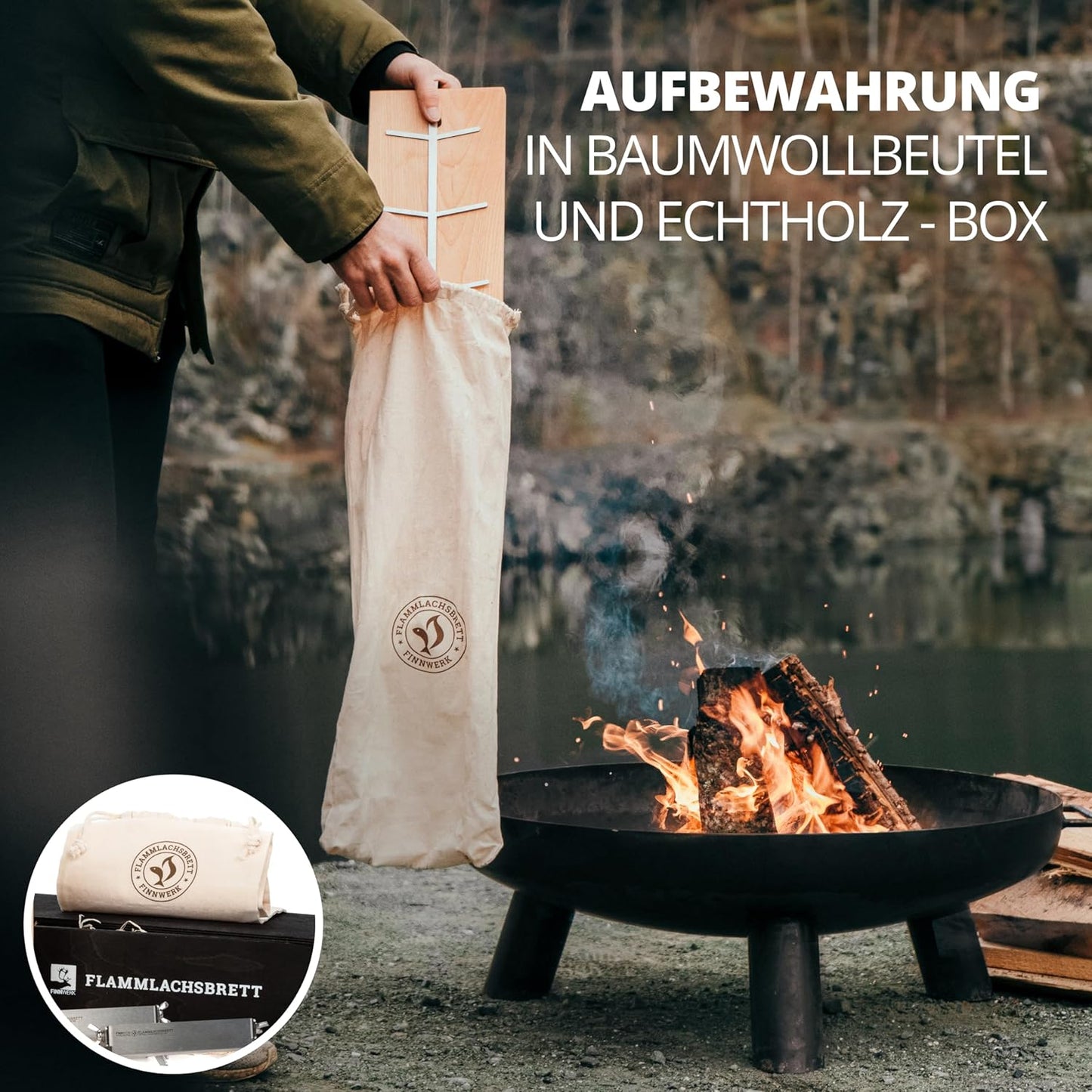 Flammlachsbrett-Set mit Edelstahlhalterung, 2er Set Geschenkset - Schwarz