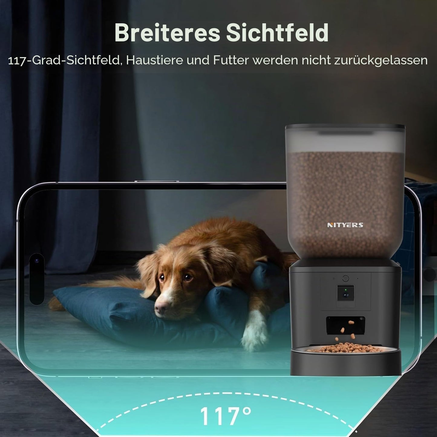 Automatischer Futterspender mit Kamera & WLAN, Schwarz Eine Schüssel, WLAN und Kamera