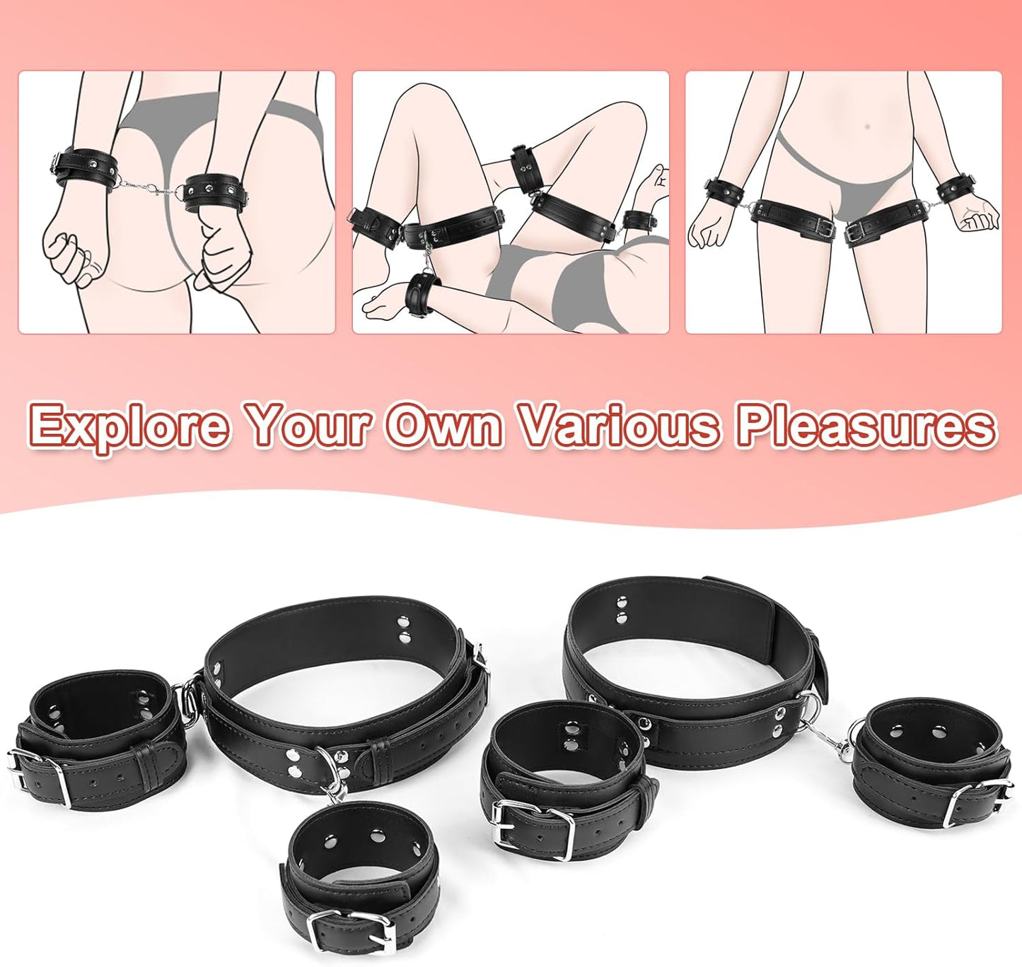 Bondage Fesseln-Set für Handgelenke und Oberschenkel, Dark