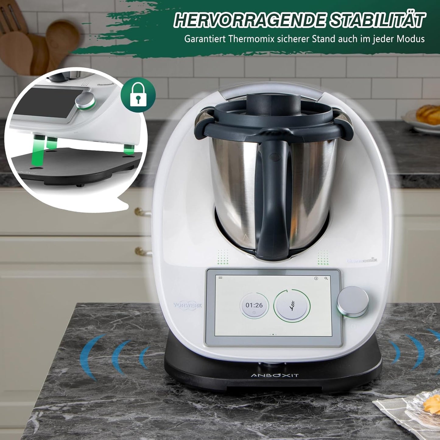 Thermomix Gleitbrett mit Rollen, Schwarz