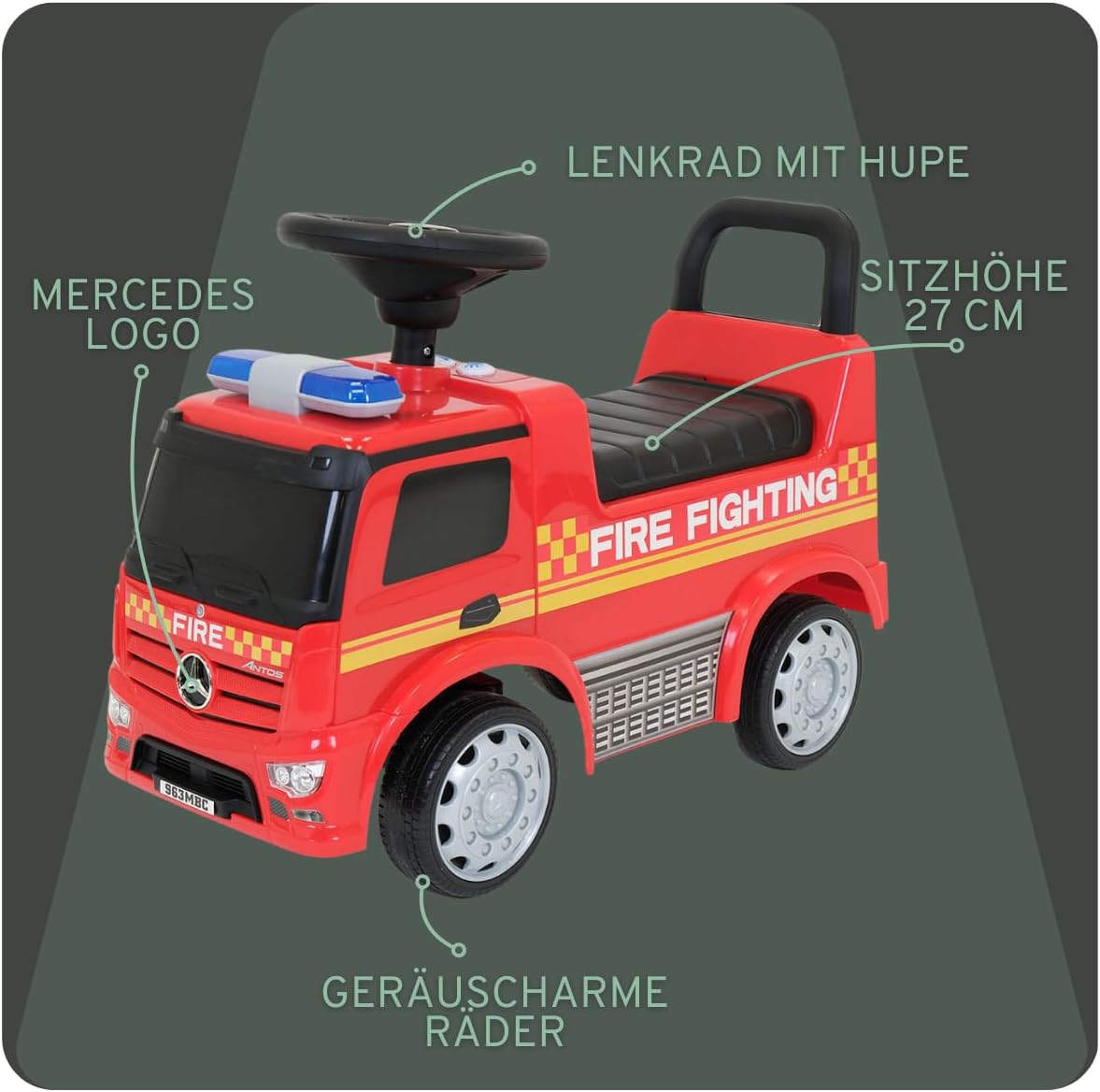 Rutschauto Feuerwehrauto mit Hupe, Rot