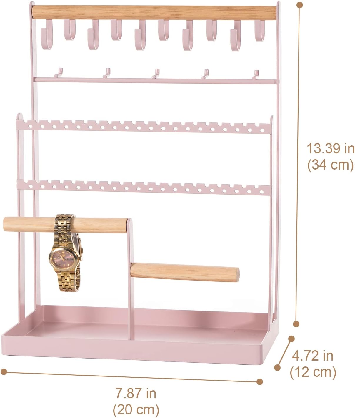 Schmuckständer mit 15 Haken & 40 Löchern, Rosa