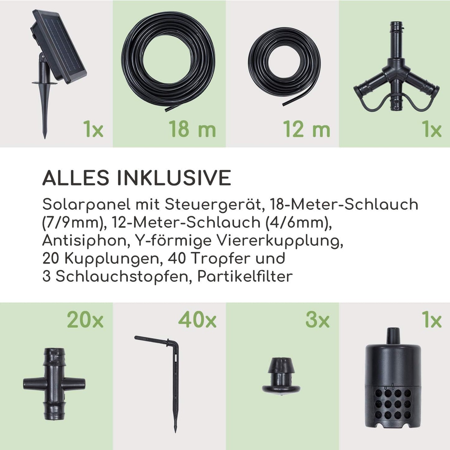 Solar-Bewässerungssystem für bis zu 40 Pflanzen, schwarz inkl. Solarpanel