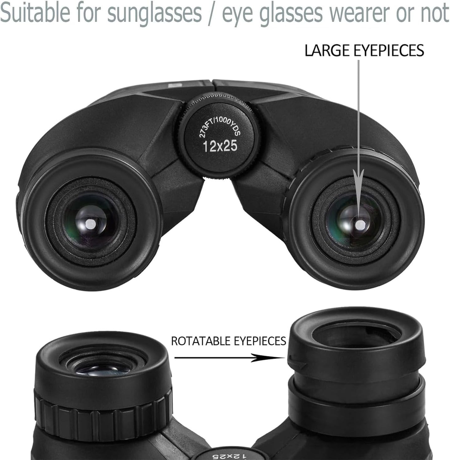 Kompaktes Fernglas 12x25, Schwarz