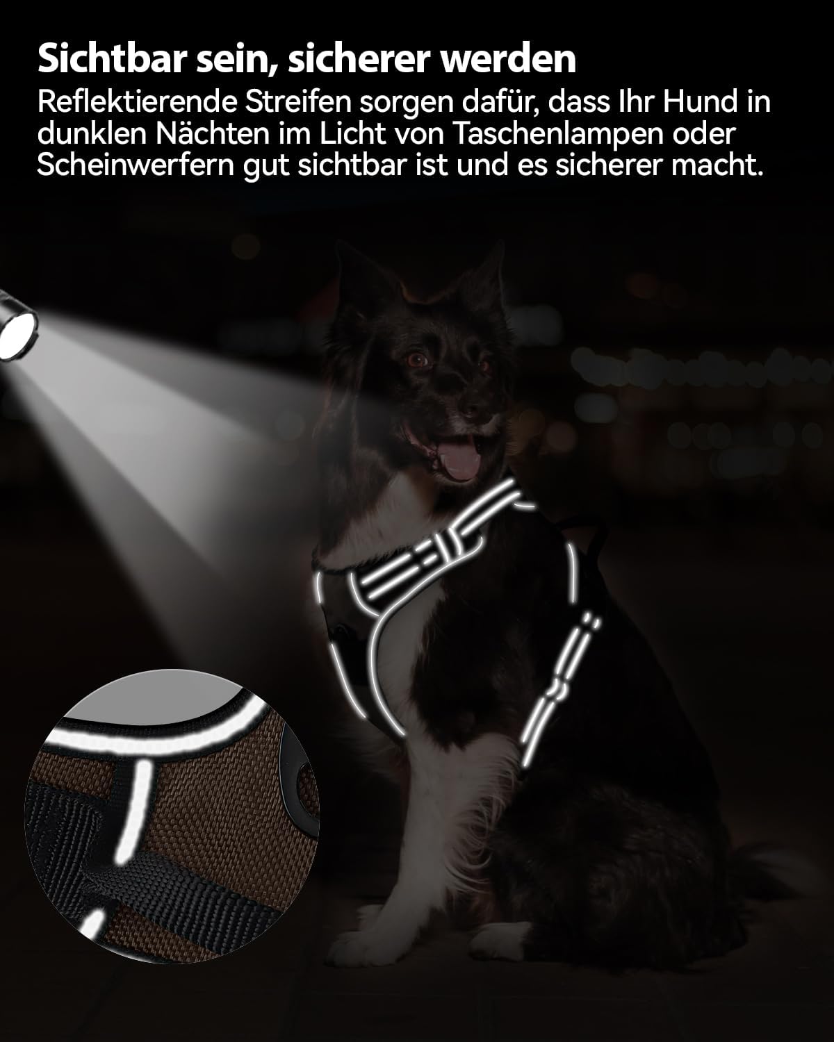 Reflektierendes Hundegeschirr, verstellbar, M (1er Pack) Braun