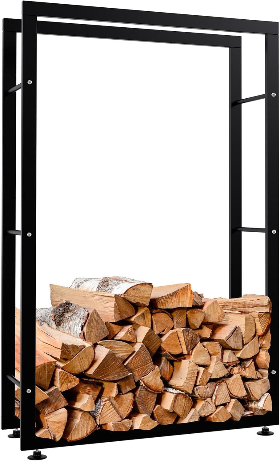Kaminholzregal Keri V2 mit Bodenschonern, 25x80x125 cm, Schwarz